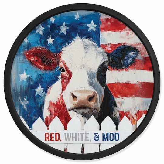 20" x 20" Red, White & Moo Round Framed Print